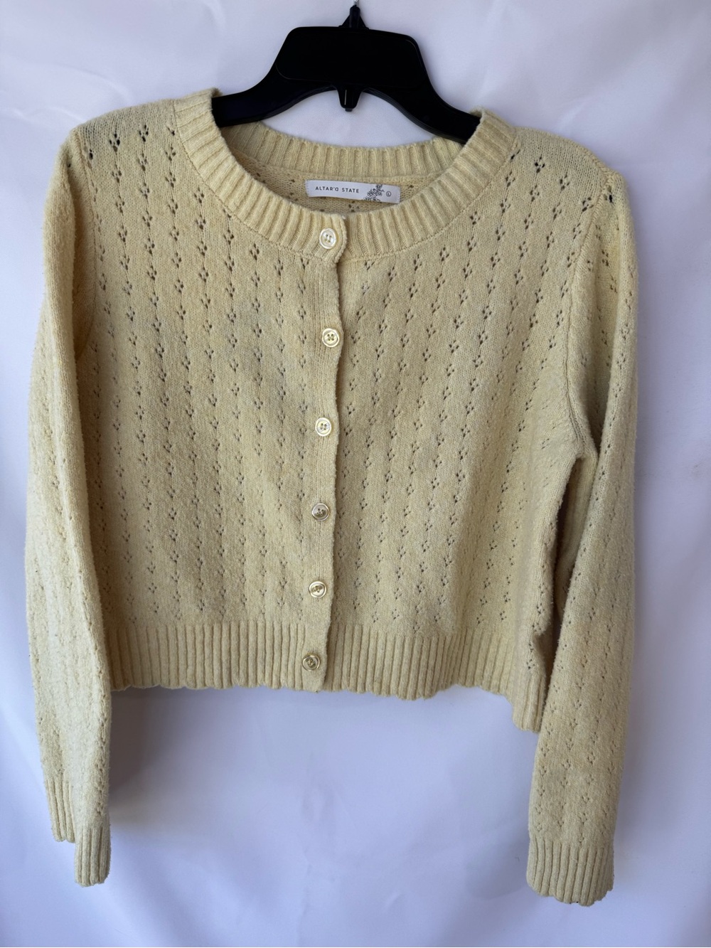 Altar'd State Cream Eyelet Knit Button-Front Sweater